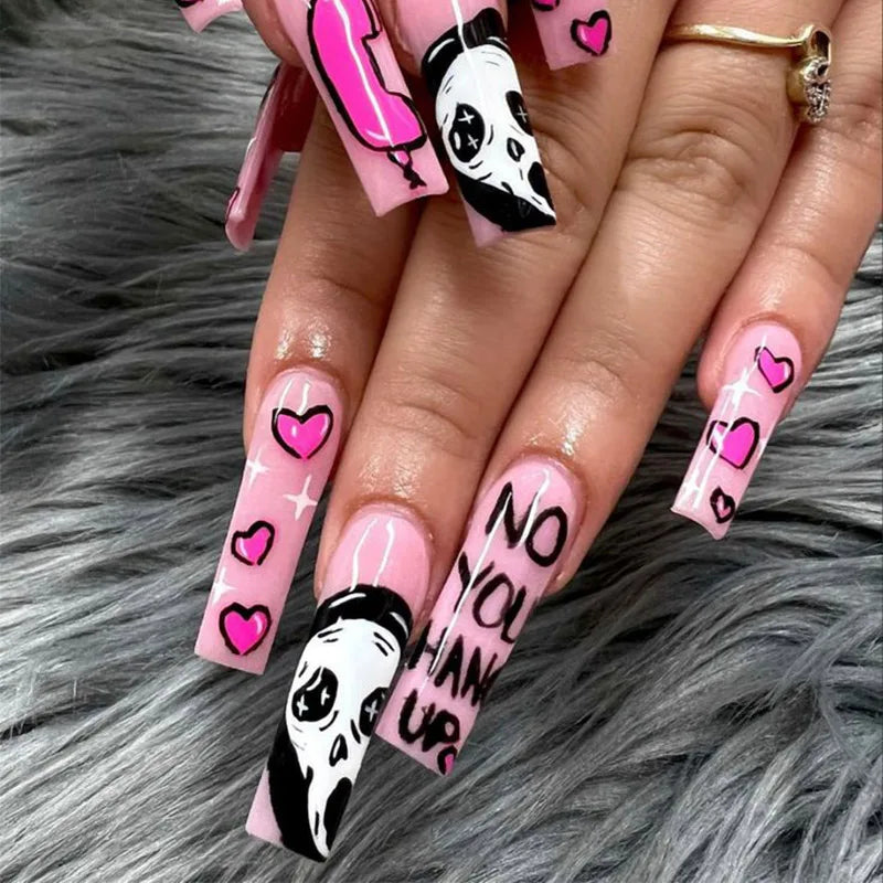 Ghostly Almond Halloween Nail Art-0