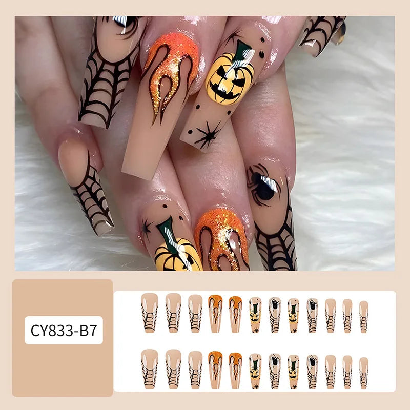 Ghostly Almond Halloween Nail Art-8