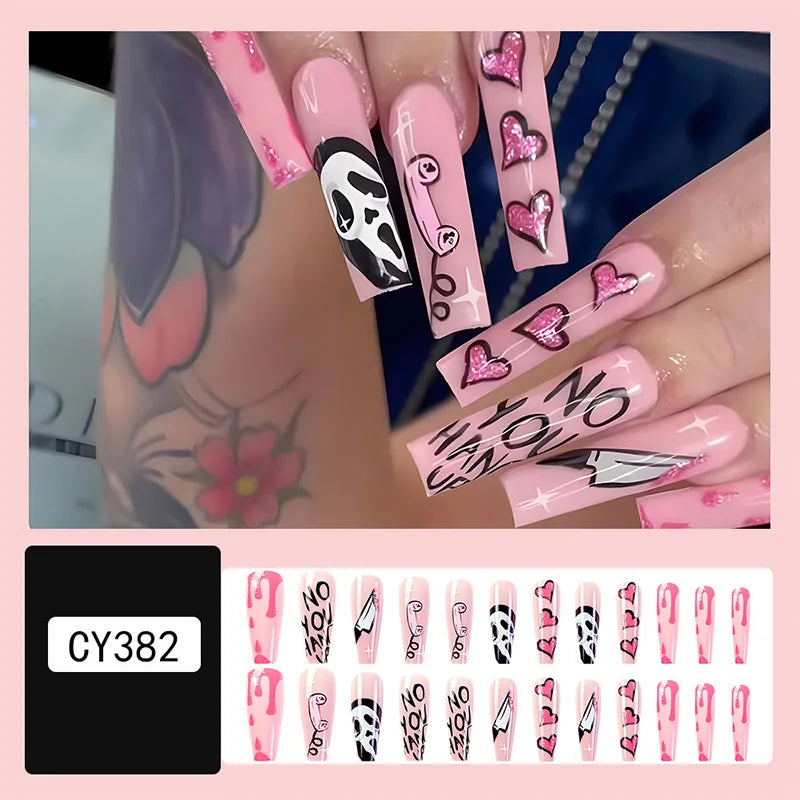 Ghostly Almond Halloween Nail Art-9