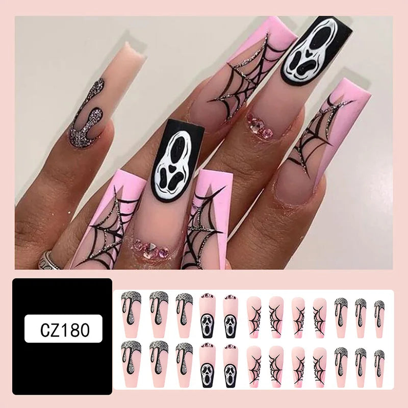Ghostly Almond Halloween Nail Art-10